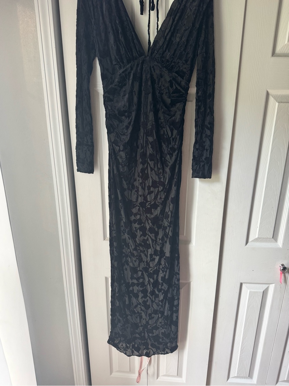 Lulus Patricia Black Velvet Burnout Long Sleeve Maxi Dress - Size M